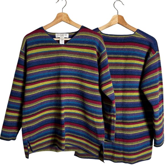 Vtg Jones New York Sport Lambswool Striped V-Neck Sweater Pullover Women's Small - Picture 1 of 11